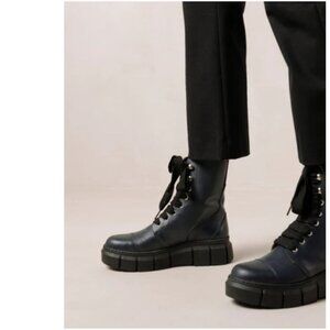 New Alohas Can Can Black Leather Combat Boots